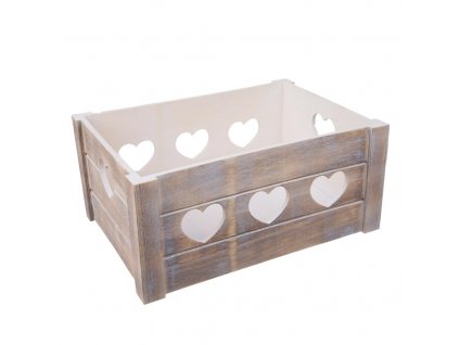 Bednička drevená s dekoráciou, SRDCE, 36x26x16 cm