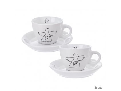 Hrnček keramický s podšálkou ANGEL, 0,09 l, 2 ks