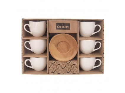 Hrnček porcelánový s bambusovou podšálkou, WHITELINE, 0,14 l, 6 ks